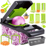 Cortador Verduras Manual Multifuncional, Múltiples Accesorios y Cuchillas, Incluye Recipiente, Pelador y Filtro, para Preparación Fácil de Comidas, Cortador Profesional para Verduras y Frutas
