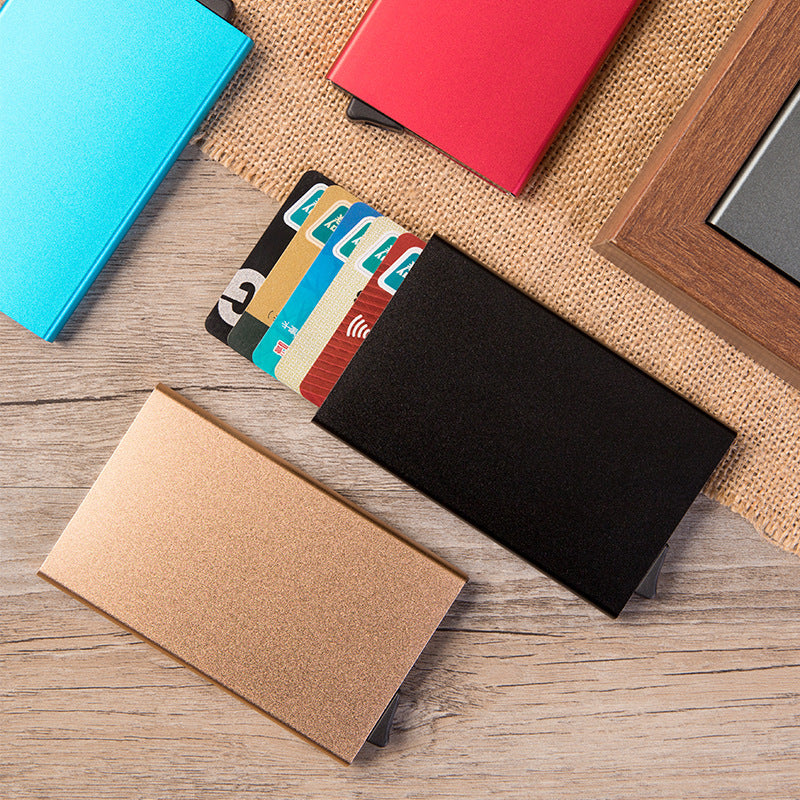 Tarjetero Aleación de Aluminio Unisex Super Delgado con Capacidad para 6 Tarjetas, Protección Contra Cobros No Autorizados, Bloqueo de RFID y NFC, Bloqueo de Seguridad Anti pérdida, Botón de Acceso Rápido