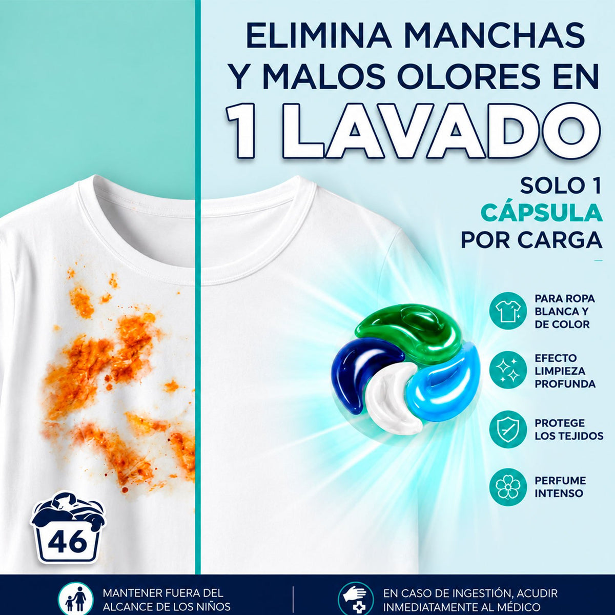 La Antigua Lavandera Detergente en Cápsulas para Ropa, Aroma Colonia, 60 Cápsulas