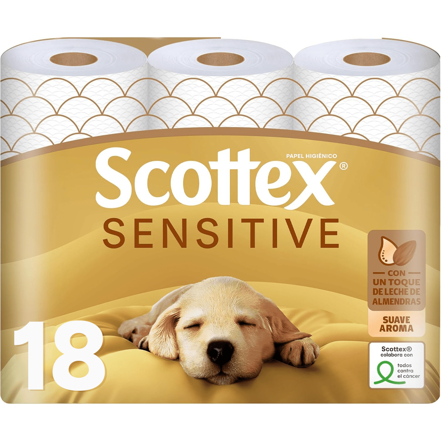 Scottex Papel Higiénico Sensitive con 3 Capas, Cuidado Delicado y Suave con un Toque de Leche de Almendras