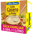 GALLINA BLANCA Caldo Casero de Pollo 100% Natural, Elaborado con Pollo Fresco y Verduras de la Huerta, Cocinado a Fuego Lento Durante 3h. Sin Gluten, Sin Conservantes, Bajo en Grasa, Caja de 6 Unidades de 1L