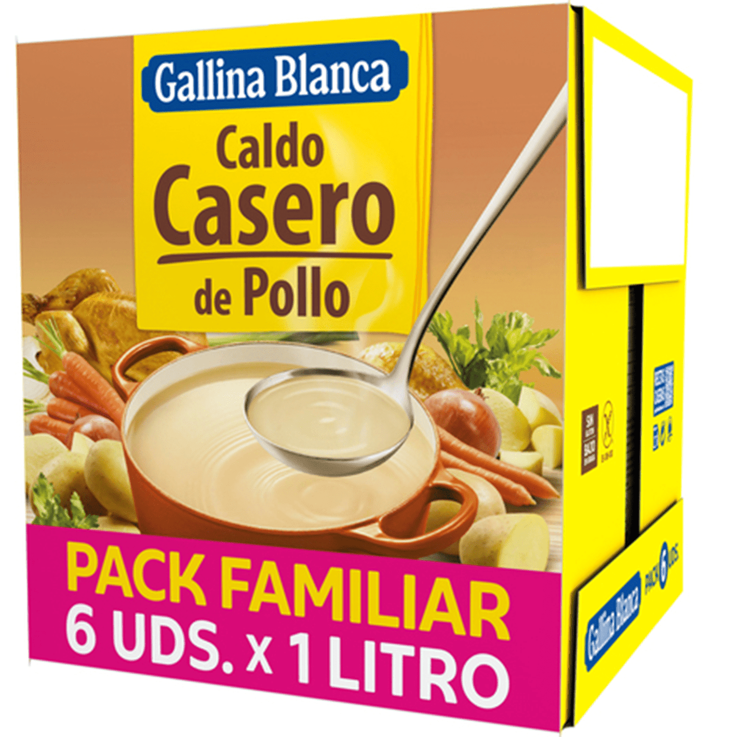 GALLINA BLANCA Caldo Casero de Pollo 100% Natural, Elaborado con Pollo Fresco y Verduras de la Huerta, Cocinado a Fuego Lento Durante 3h. Sin Gluten, Sin Conservantes, Bajo en Grasa, Caja de 6 Unidades de 1L