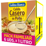 GALLINA BLANCA Caldo Casero de Pollo 100% Natural, Elaborado con Pollo Fresco y Verduras de la Huerta, Cocinado a Fuego Lento Durante 3h. Sin Gluten, Sin Conservantes, Bajo en Grasa, Caja de 6 Unidades de 1L