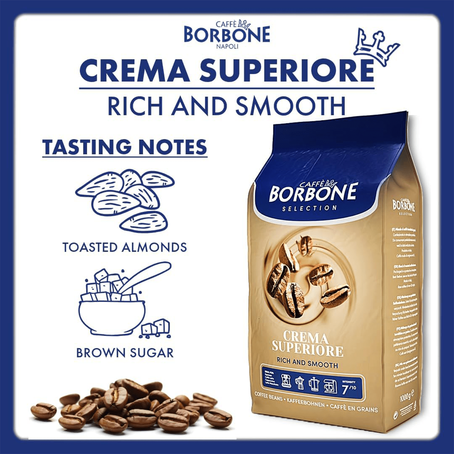 BORBONE Crema Superiore Café en Grano Natural, Intensidad 7/10, Café Italiano, 500g/1kg