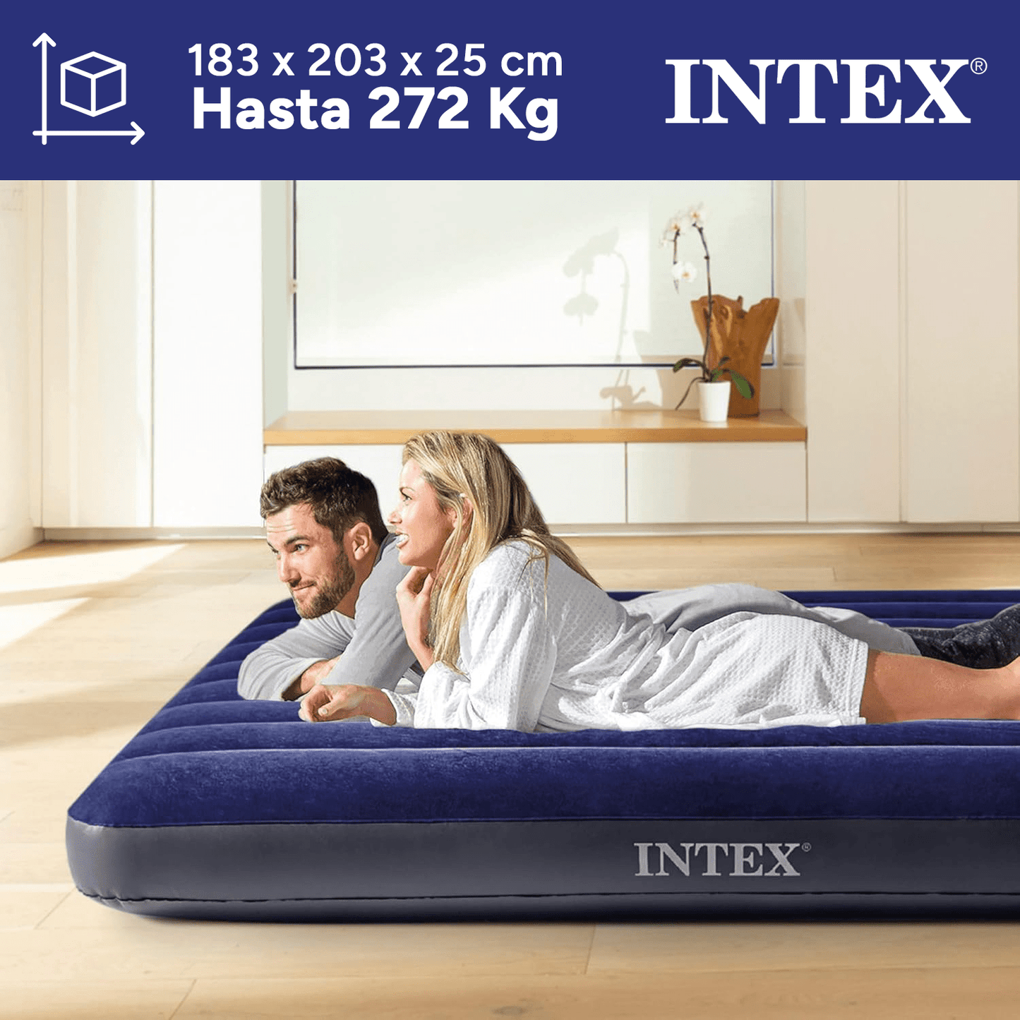 INTEX Colchón Hinchable, Colchon Inflable, Rápido Hinchado, Alta Resistencia con Extra de Firmeza, Comodidad y Durabilidad, Apto para Interior y Exterior, Hecho de Miles de Fibras de Poliéster que no se Estiran ni por el Tiempo ni por el Uso