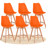 Taburete Alto Cocina con Respaldo, Asiento Blando y Tapizado, Patas Altas Resistentes de Madera de Haya con Reposapiés, Sillas Nórdicas, Ideal para Cocina, Salón, Comedor y Restaurante, 54.5 x 49.5 x 106 cm