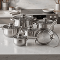 Batería de Cocina 12 Piezas, Juego de Ollas, Cazo y Sartén de Acero Inoxidable, Tapas Incluidas, Apto para Lavavajillas, Apto para Cocina Eléctrica, Gas, Vitrocerámica e Inducción