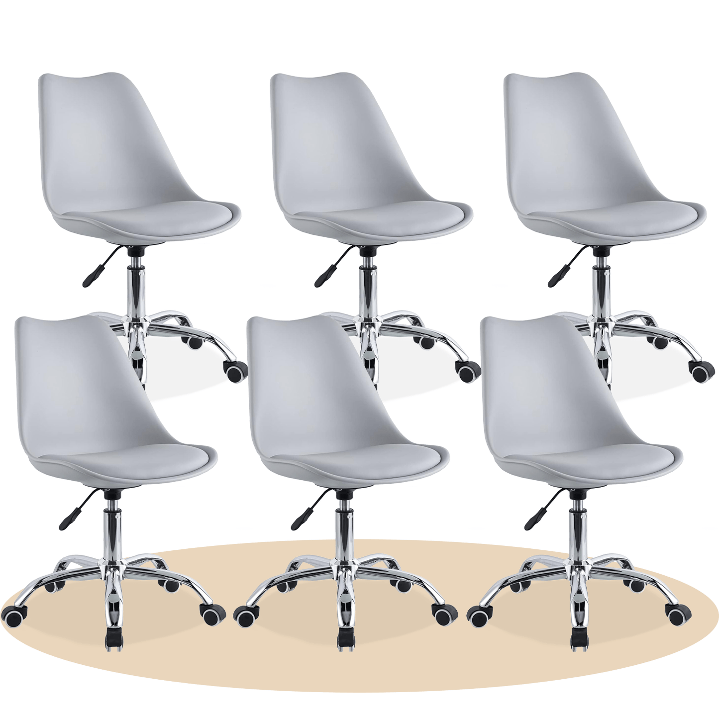 Silla Escritorio Ergonómica con Ruedas, Silla Oficina Giratoria con Altura Ajustable, Acolchada, Estilo Nórdico, Ideal para Estudio y Oficina