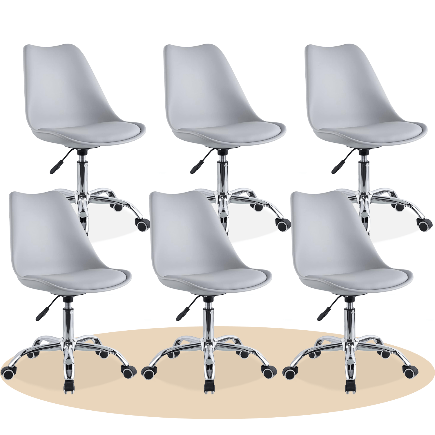 Silla Escritorio Ergonómica con Ruedas, Silla Oficina Giratoria con Altura Ajustable, Acolchada, Estilo Nórdico, Ideal para Estudio y Oficina