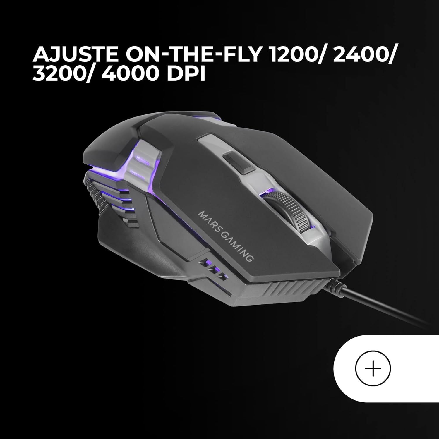Mars Gaming MM024, Ratón Gaming RGB, Sensor Óptico 4000 dpi, Switches Mecánicos Huano, Iluminación RGB Flow, Ajuste On-The-Fly 1200/2400 / 3200/4000 dpi, Compatibilidad Multiplataforma, Negro