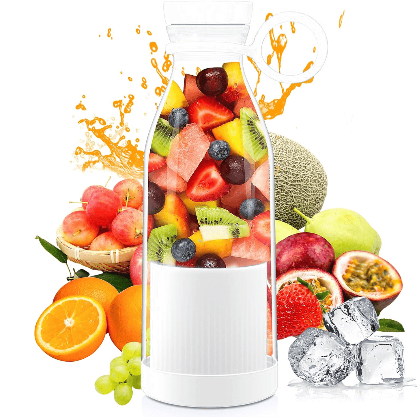 Botella Batidora de 300ml, 6 Cuchillas de Acero, Batería de 1200mAh, Cable de Carga USB, 40W de Potencia, Perfecto para Uso Diario y para Llevar, Para todo Tipo de Frutas y Verduras