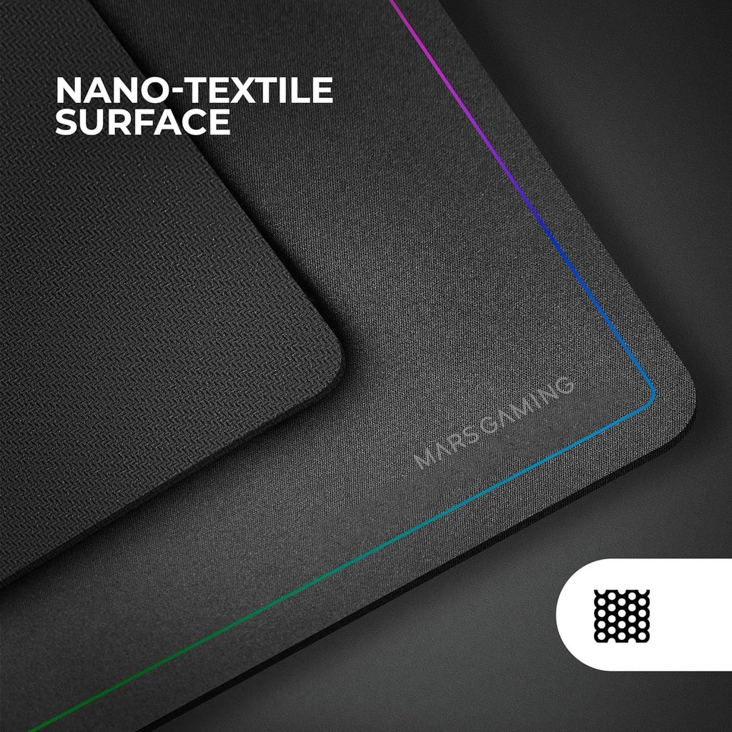 Mars Gaming MMP124, Alfombrilla Gaming 360x260mm, Diseño de Bordes Rainbow, Base Antideslizante de Caucho Natural, Superficie Nanotextil de Alta Precisión, Alfombrilla de Ratón Flexible, Negro