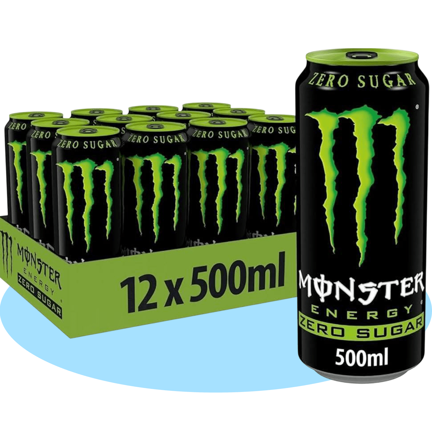 MONSTER ENERGY Zero Sugar Bebida Energética Sin Azúcar, 12 Latas de 500ml