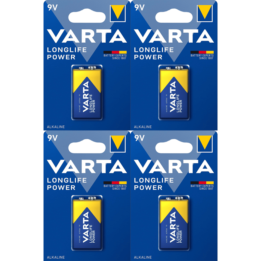 Pilas 9V Alcalinas, Pilas 9v Cuadradas de Alto Rendimiento, VARTA Longlife Power, Ultra Larga Duración, Energía Continua, Ideal para Detectores de Humo, Micrófonos Inalámbricos, Pedales de Guitarra, Multímetros, Electrodomésticos