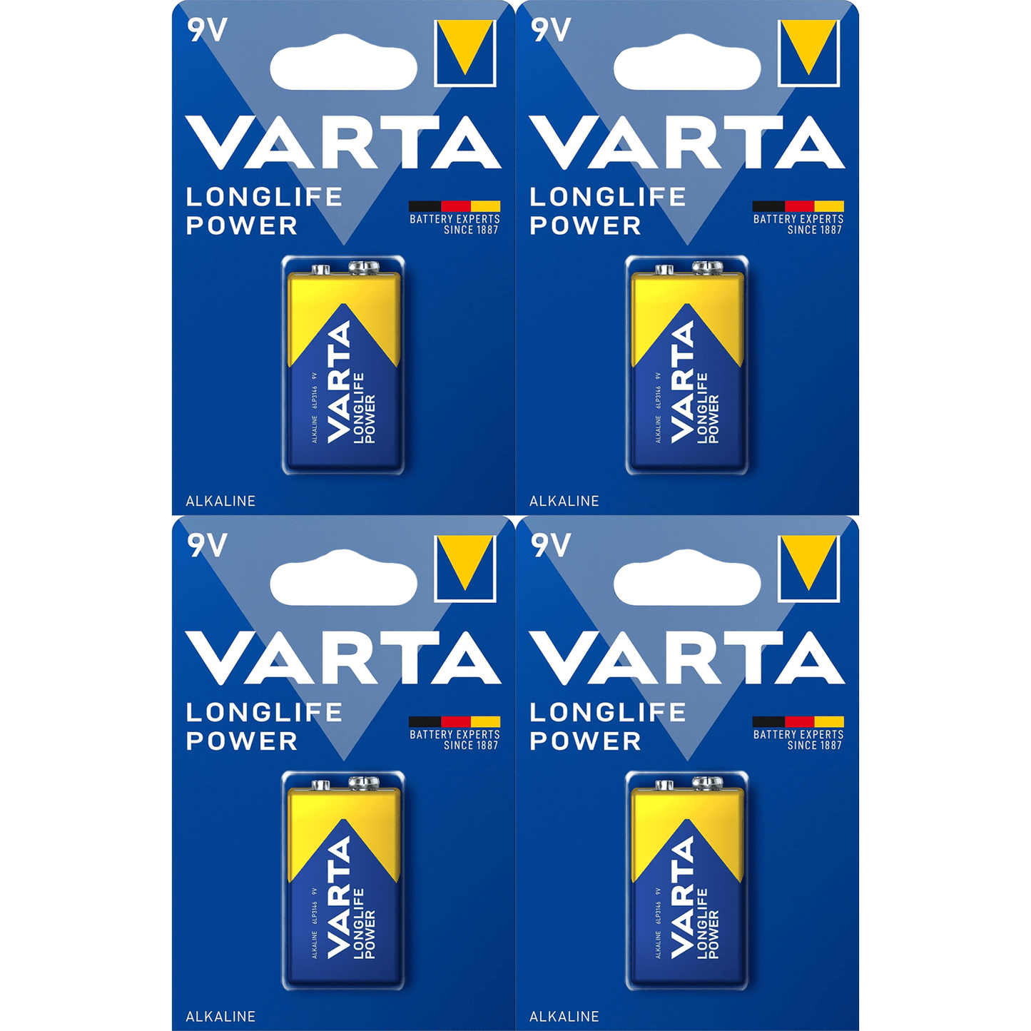 Pilas 9V Alcalinas, Pilas 9v Cuadradas de Alto Rendimiento, VARTA Longlife Power, Ultra Larga Duración, Energía Continua, Ideal para Detectores de Humo, Micrófonos Inalámbricos, Pedales de Guitarra, Multímetros, Electrodomésticos
