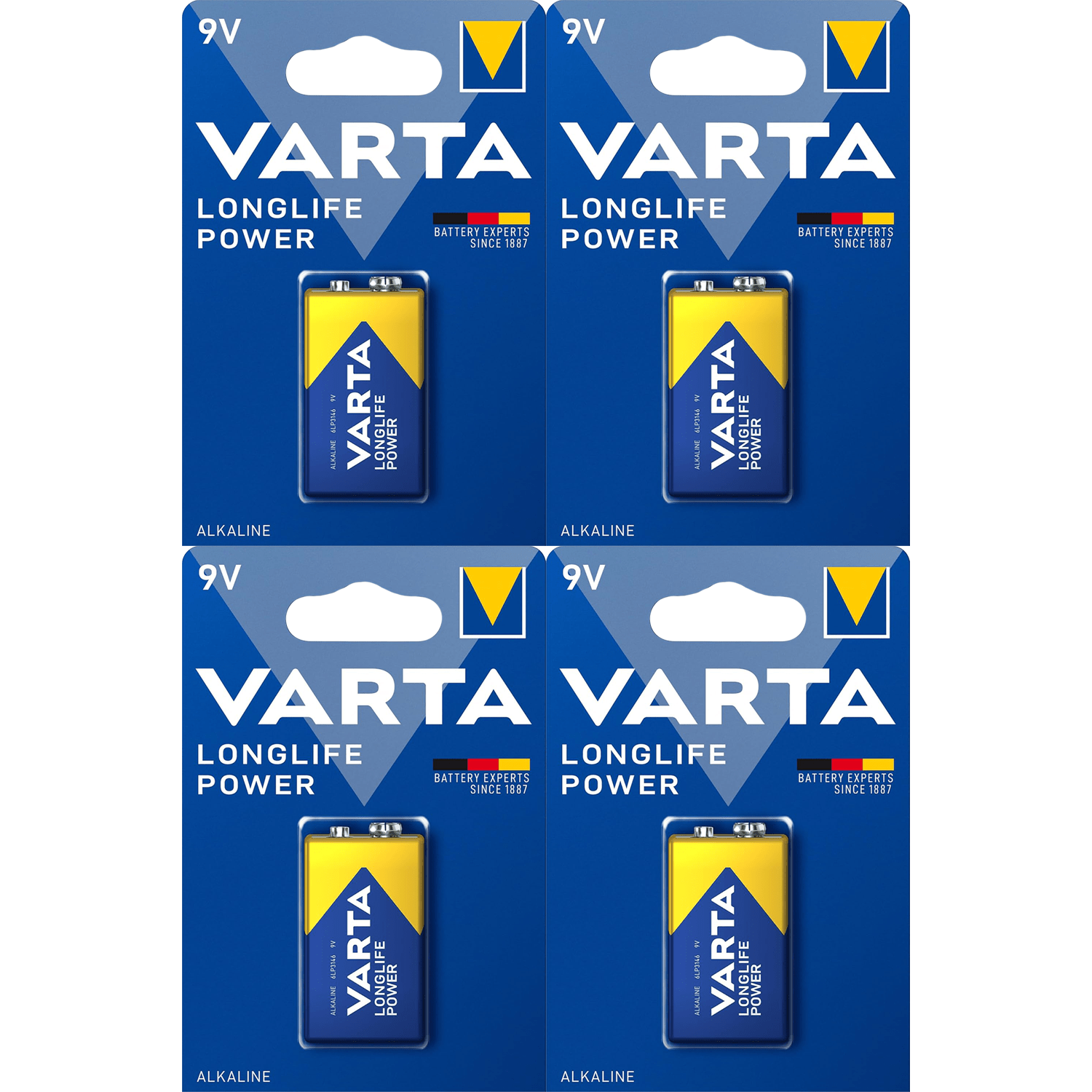 Pilas 9V Alcalinas, Pilas 9v Cuadradas de Alto Rendimiento, VARTA Longlife Power, Ultra Larga Duración, Energía Continua, Ideal para Detectores de Humo, Micrófonos Inalámbricos, Pedales de Guitarra, Multímetros, Electrodomésticos