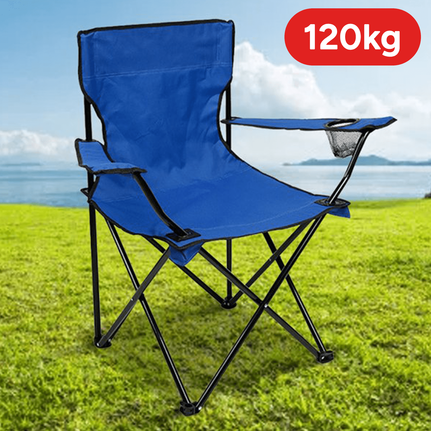 Silla Plegable Camping con Respaldo y Apoyabrazos, Ideal para Picnic, Pesca y Exterior, Resistente y Compacta, Soporta 120 kg, 50x50x80 cm