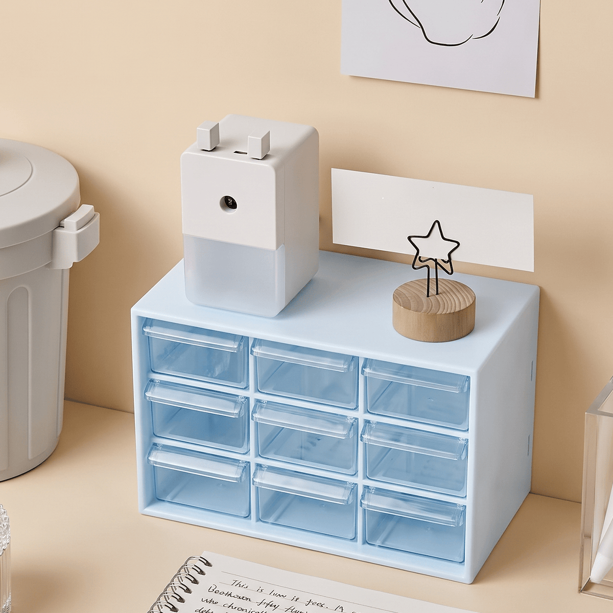 Organizador Multiusos Cajones, Caja de Almacenamiento de Plástico Duradero y Ligero, Perfecto para Todo Tipo de Escritorios, Ideal para Organizar, 9 Compartimientos, Blanco