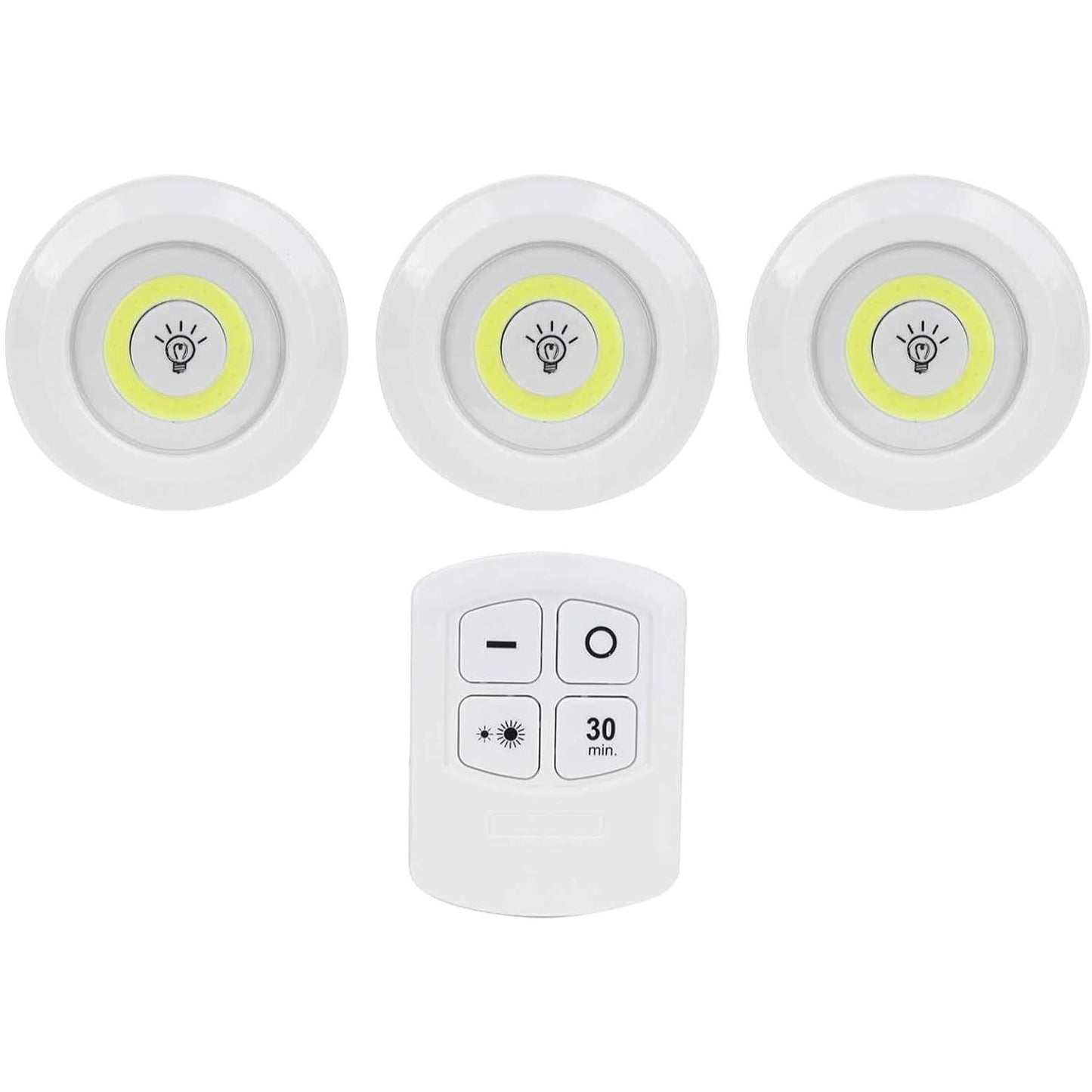 3 Luces LED Inalámbricas, Lampara LED Inalambrica con Control Remoto ideal para Hogar y Oficina, Adhesivas, Control de Intensidad y Temporizador, 100 lúmenes, 1W, Funciona con Pilas (No incluidas)