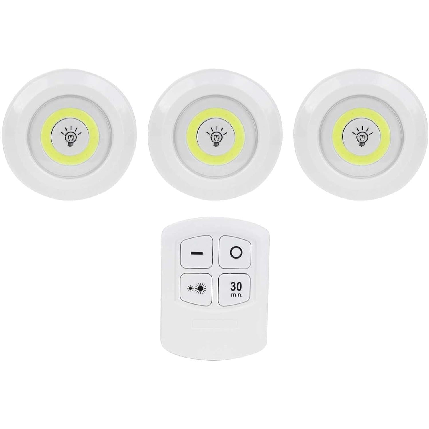 3 Luces LED Inalámbricas, Lampara LED Inalambrica con Control Remoto ideal para Hogar y Oficina, Adhesivas, Control de Intensidad y Temporizador, 100 lúmenes, 1W, Funciona con Pilas (No incluidas)