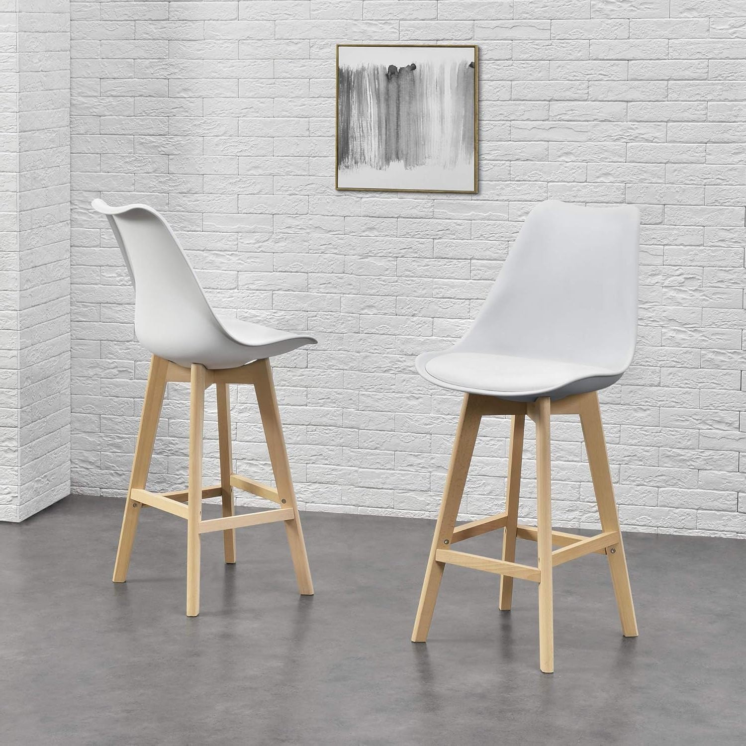 Taburete Alto Cocina con Respaldo, Asiento Blando y Tapizado, Patas Altas Resistentes de Madera de Haya con Reposapiés, Sillas Nórdicas, Ideal para Cocina, Salón, Comedor y Restaurante, 54.5 x 49.5 x 106 cm
