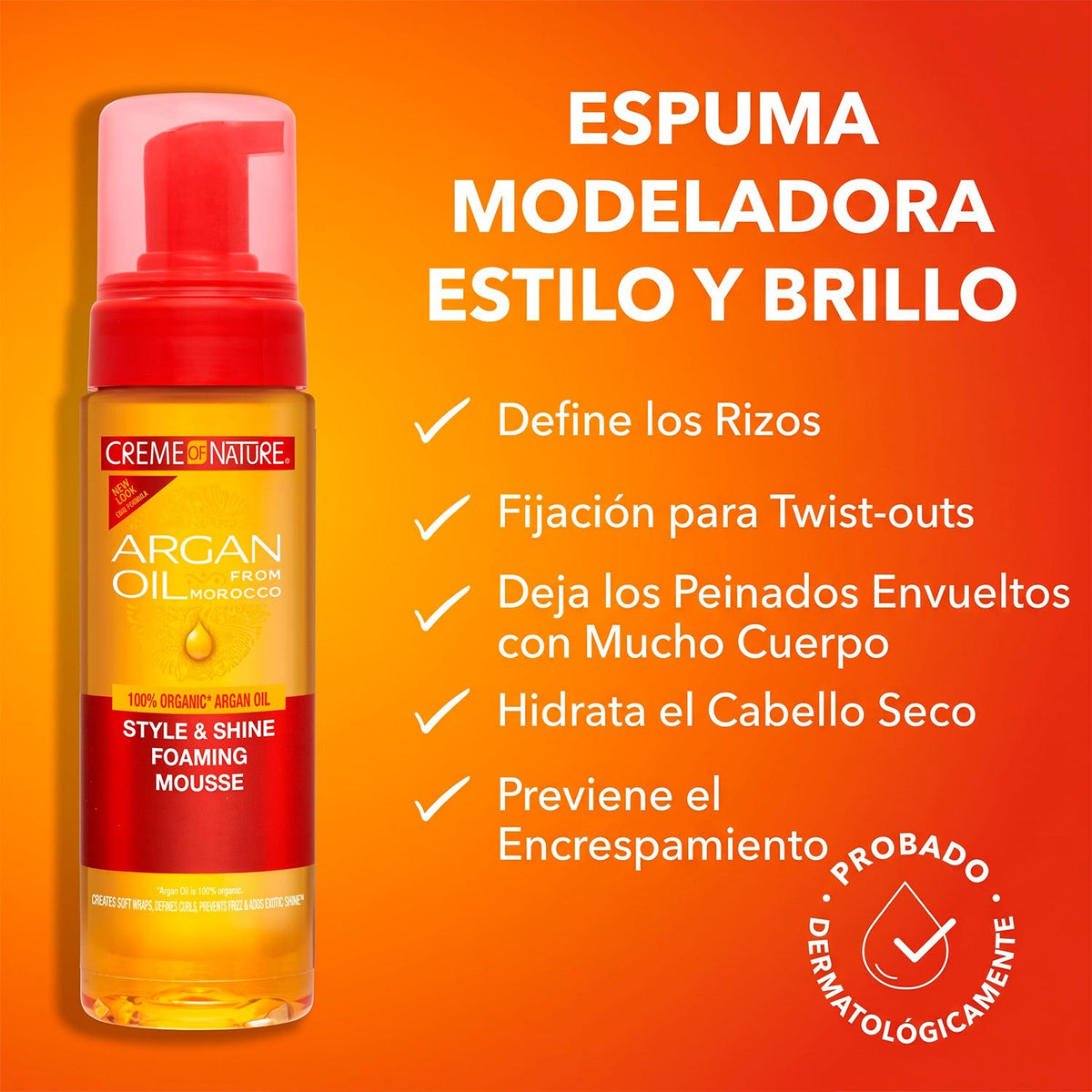 Creme of Nature Argan Oil Style & Shine Foaming Mousse, Mousse Activador de Rizos para Definir, Suavizar y Controlar el Frizz, Aporta Brillo y Volumen, 207 ml