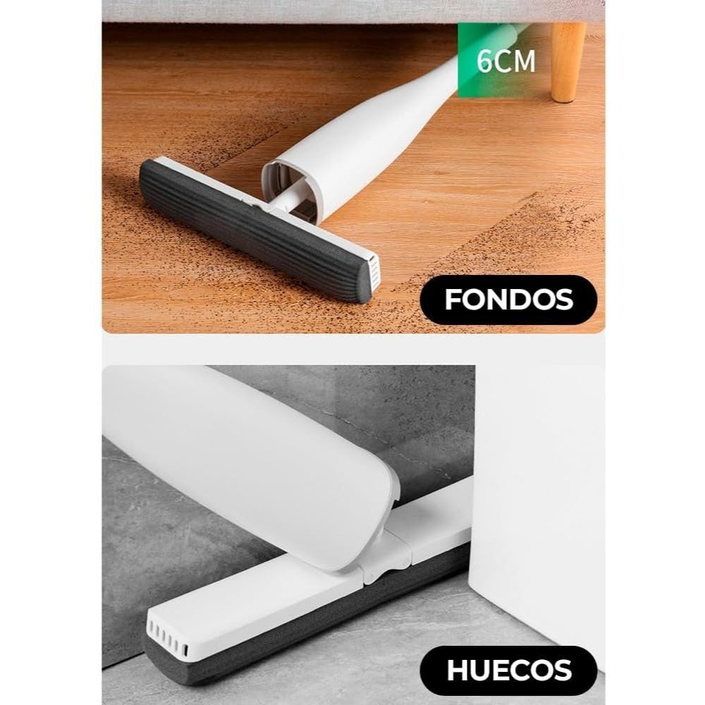 Mopa para Paredes y Techos, Mopa de Limpieza Giratoria 360, Mopa de Limpieza Suelo, Paredes, Techos, Muebles y Ventanas. Llega a Cualquier Rincón, Función Autoescurrido, Color Blanco, Incluye 2 Esponjas, Medidas Cabezal: 32 x 5 cm, Mango: 132 cm