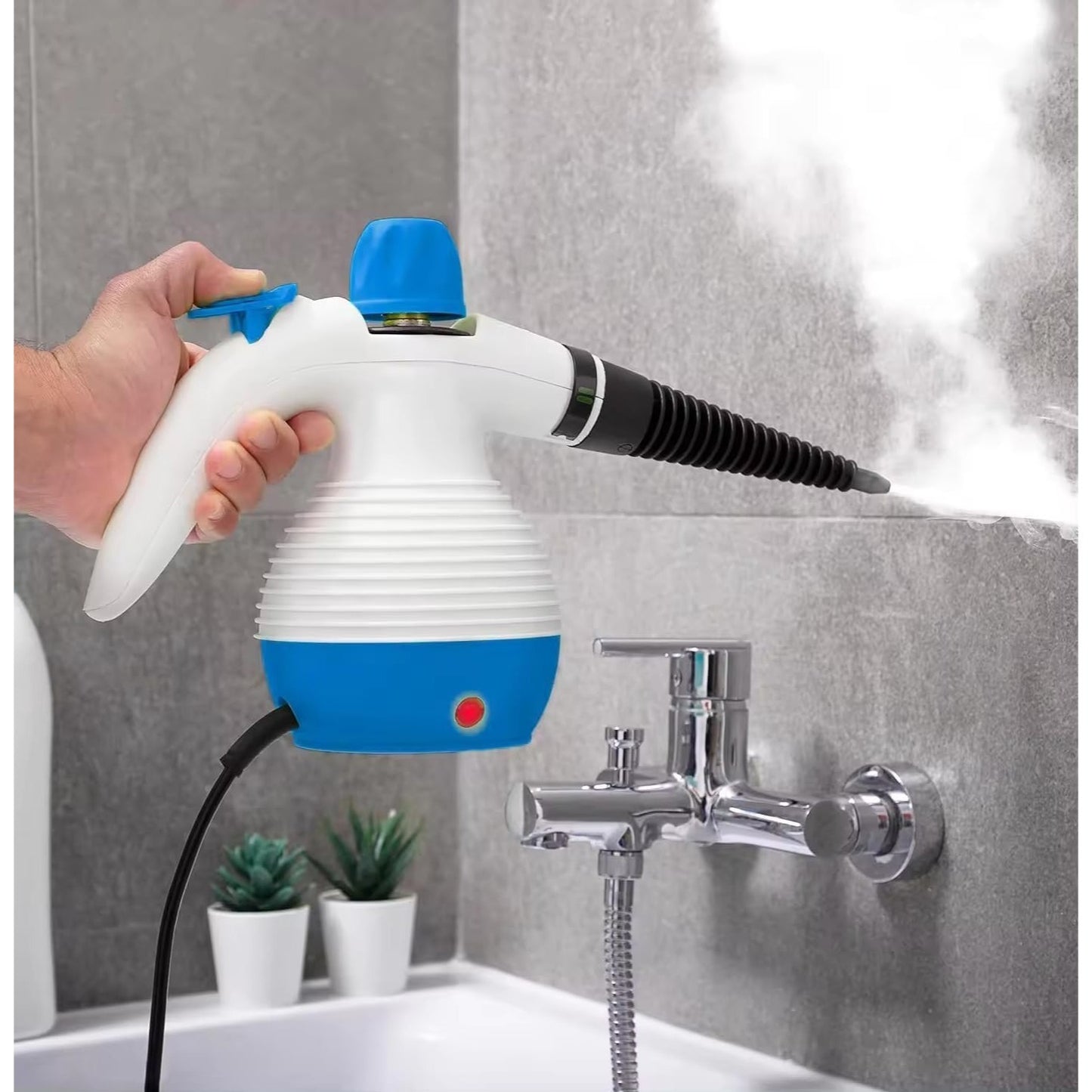 Vaporeta de Limpieza Hogar, Limpieza Vapor, Vaporeta de Mano con 9 Accesorios, Limpia a Vapor todo tipo de Superficies, Ideal para el Hogar y el Coche, Incluye 9 Accesorios, Depósito hasta 350 ml, Ratio de vapor: J 26-32 G/Min, Presión de vapor: 2,6-3