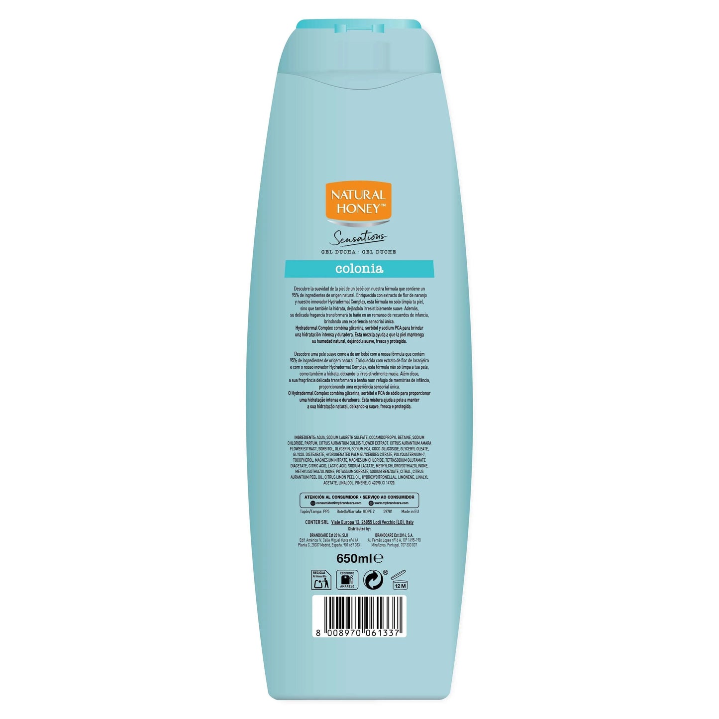 Natural Honey, Gel de Ducha Colonia con Extracto de Flor de Naranjo y Hydradermal Complex para una Piel Suave, Radiante e Hidratada, Refrescante y Delicado, Línea Sensations, 650 ml