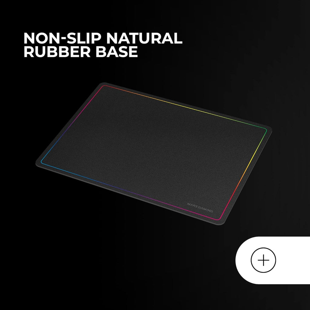 Mars Gaming MMP124, Alfombrilla Gaming 360x260mm, Diseño de Bordes Rainbow, Base Antideslizante de Caucho Natural, Superficie Nanotextil de Alta Precisión, Alfombrilla de Ratón Flexible, Negro