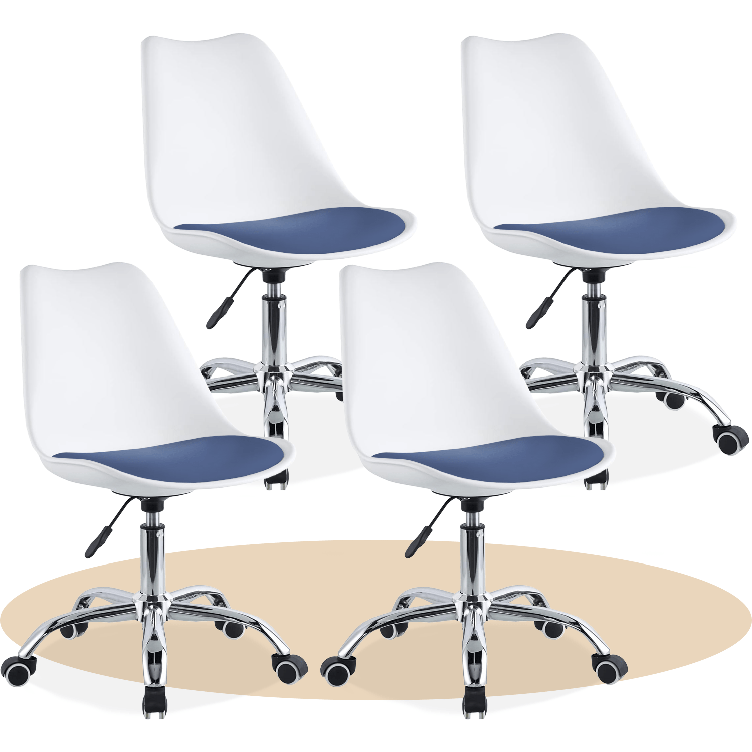 Silla Escritorio Ergonómica con Ruedas, Silla Oficina Giratoria con Altura Ajustable, Acolchada, Estilo Nórdico, Ideal para Estudio y Oficina