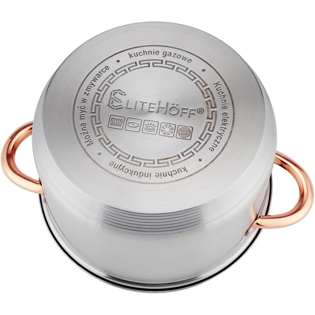 Batería de Cocina 12 Piezas, Juego de Ollas, Cazo y Sartén de Acero Inoxidable, Tapas Incluidas, Apto para Lavavajillas, Apto para Cocina Eléctrica, Gas, Vitrocerámica e Inducción