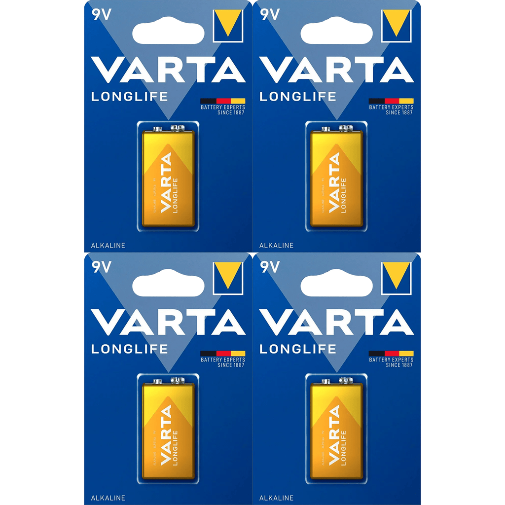 Pilas 9V Alcalinas, Pilas 9v Cuadradas de Alto Rendimiento, VARTA Longlife, Ultra Larga Duración, Energía Continua, Ideal para Detectores de Humo, Micrófonos Inalámbricos, Pedales de Guitarra, Multímetros, Electrodomésticos