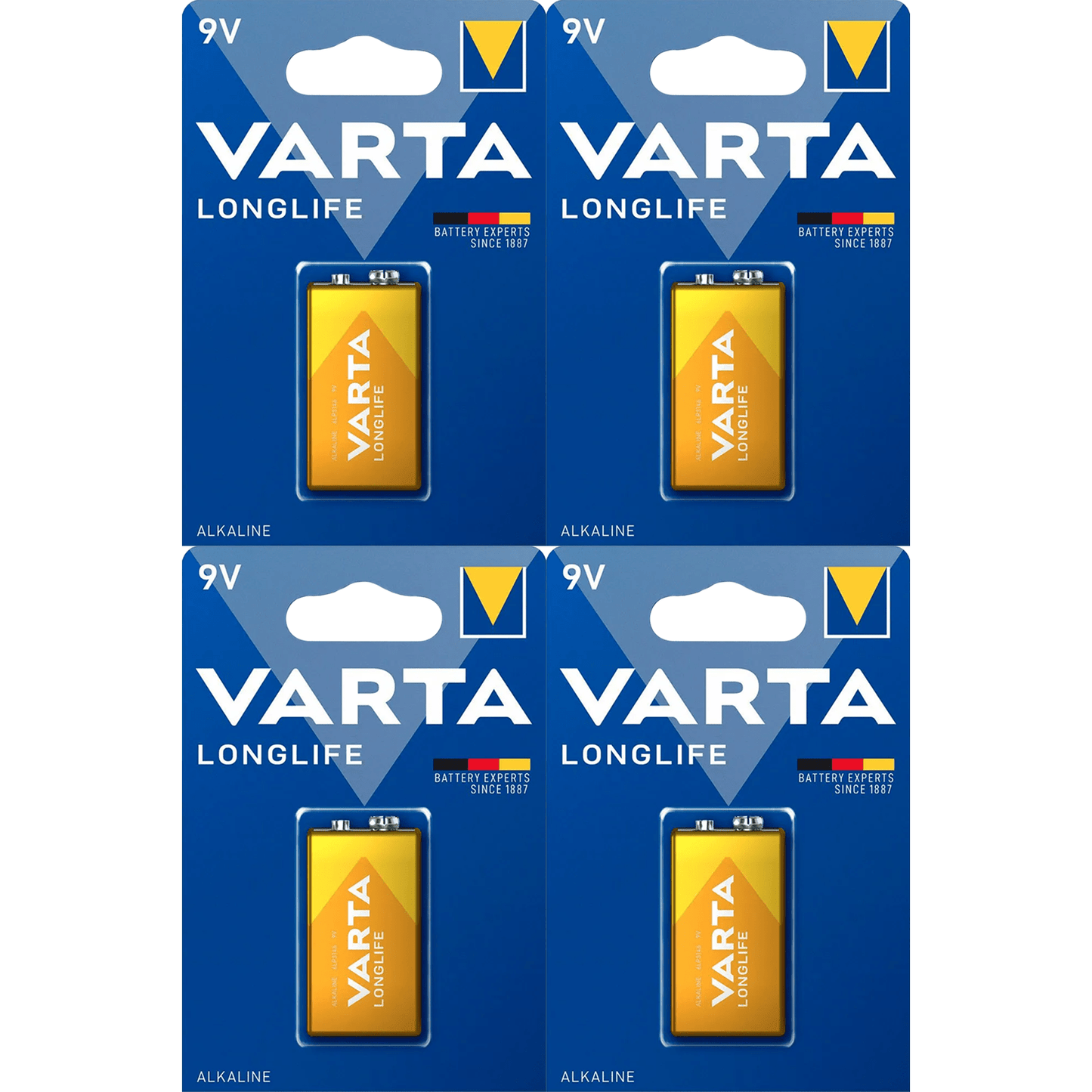 Pilas 9V Alcalinas, Pilas 9v Cuadradas de Alto Rendimiento, VARTA Longlife, Ultra Larga Duración, Energía Continua, Ideal para Detectores de Humo, Micrófonos Inalámbricos, Pedales de Guitarra, Multímetros, Electrodomésticos