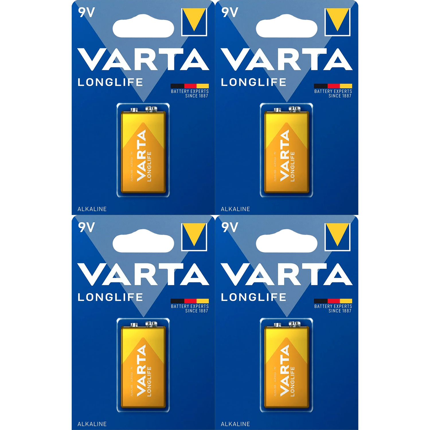 Pilas 9V Alcalinas, Pilas 9v Cuadradas de Alto Rendimiento, VARTA Longlife, Ultra Larga Duración, Energía Continua, Ideal para Detectores de Humo, Micrófonos Inalámbricos, Pedales de Guitarra, Multímetros, Electrodomésticos