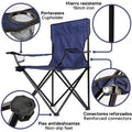 Silla Plegable Camping con Respaldo y Apoyabrazos para Exterior, Acampada, Pescar y Picnic de 50 x 50 x 80 cm. Resiste hasta 120kg