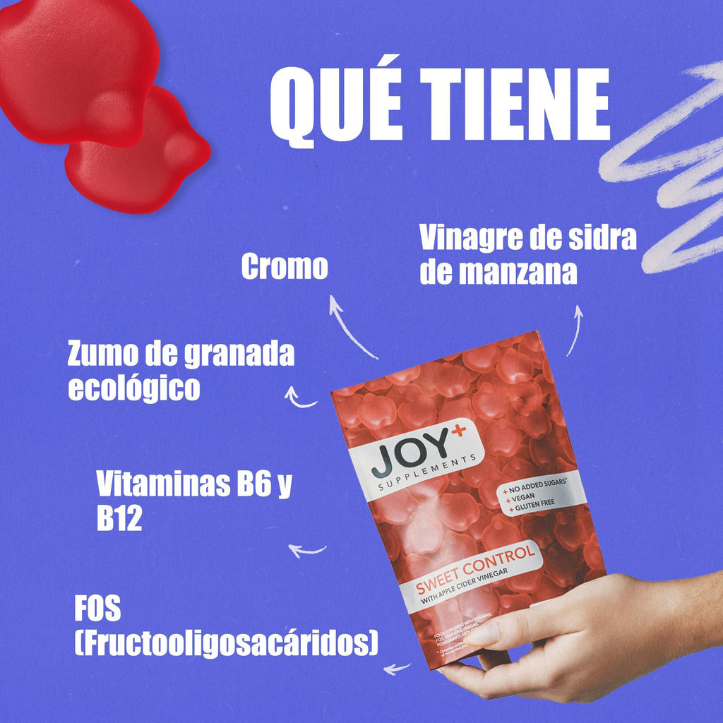 Pack x2 Gominolas para el Control de Glucosa con Vinagre de Manzana, Cromo, Ácido Fólico, Vitaminas B6 y B12, Sabor Manzana, 2 x 60 Gummies, 120 Gummies - Joy+ Supplements