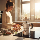 Cafetera Italiana 6 Tazas, Cafetera Italiana de Aluminio con Mango Ergonómico, Compatible con Cocina de Gas, Vitrocerámica e Inducción, Válvula de Seguridad