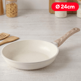 Sartenes Cocina Antiadherente, Sartenes de Aluminio de Alta Resistencia con Revestimiento Antiadherente efecto Mármol Blanco, Base de Inducción y Mangos de Baquelita Estilo Madera, Ø20/Ø24/Ø28cm