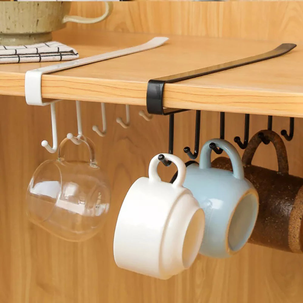 Colgador de Ropa con 6 Ganchos, Percha de Ropa Metálica, Colgador Utensilios Cocina, Ganchos para Colgar Ropa, Ideal para Aprovechar y Optimizar el Espacio, Fácil Instalación y Sin Perforaciones, 25 x 4 x 2,5 cm