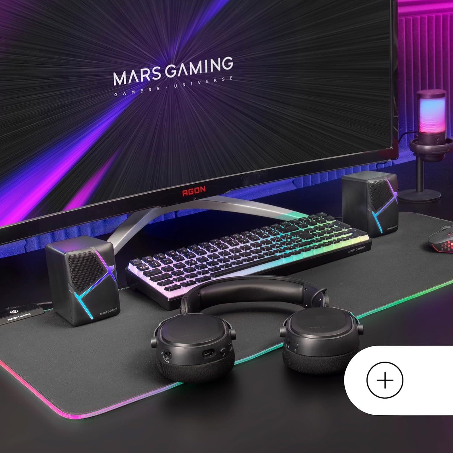 Mars Gaming MS-H, Altavoces Gaming RGB Flow, Drivers Invertidos y Sonido 3D-Surround 10W, Altavoces Compactos con Caja de Control de Volumen, Conexión Universal Jack 3.5mm, Negro