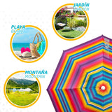 Sombrilla Playa Grande, 200cm / 220cm, Inclinable, Protección UV 50, Hecha de Aluminio y Tela Oxford con Revestimiento, Forma Única para Favorecer la Ventilación, 8 Varillas Resistentes y Flexibles, Ancho Tubo 28/32mm