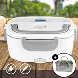 Caja Termica Portatil con 2 Compartimentos Extraibles y Bolsa Térmica, Lonchera Electrica con Asa de Transporte, 1L de Capacidad, Calienta en Pocos Minutos, Enchufe para Casa y Coche Incluido, Espacio para Cubiertos con Cuchara Incluida, Fácil Limpieza