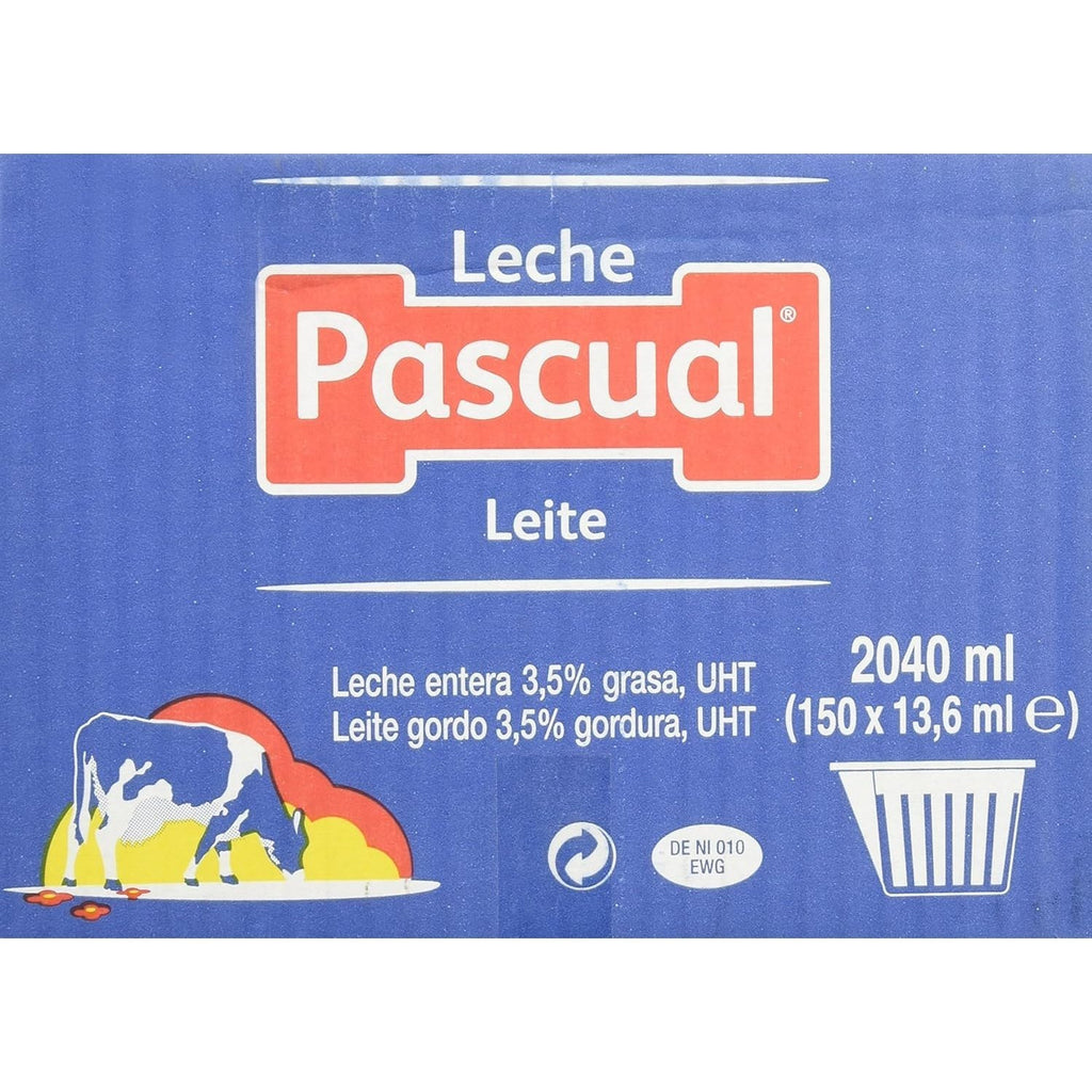PASCUAL Leche Entera Monodosis, Caja de 150 Tarrinas de 14 ml, Monodosis, Sin necesidad de Refrigeración