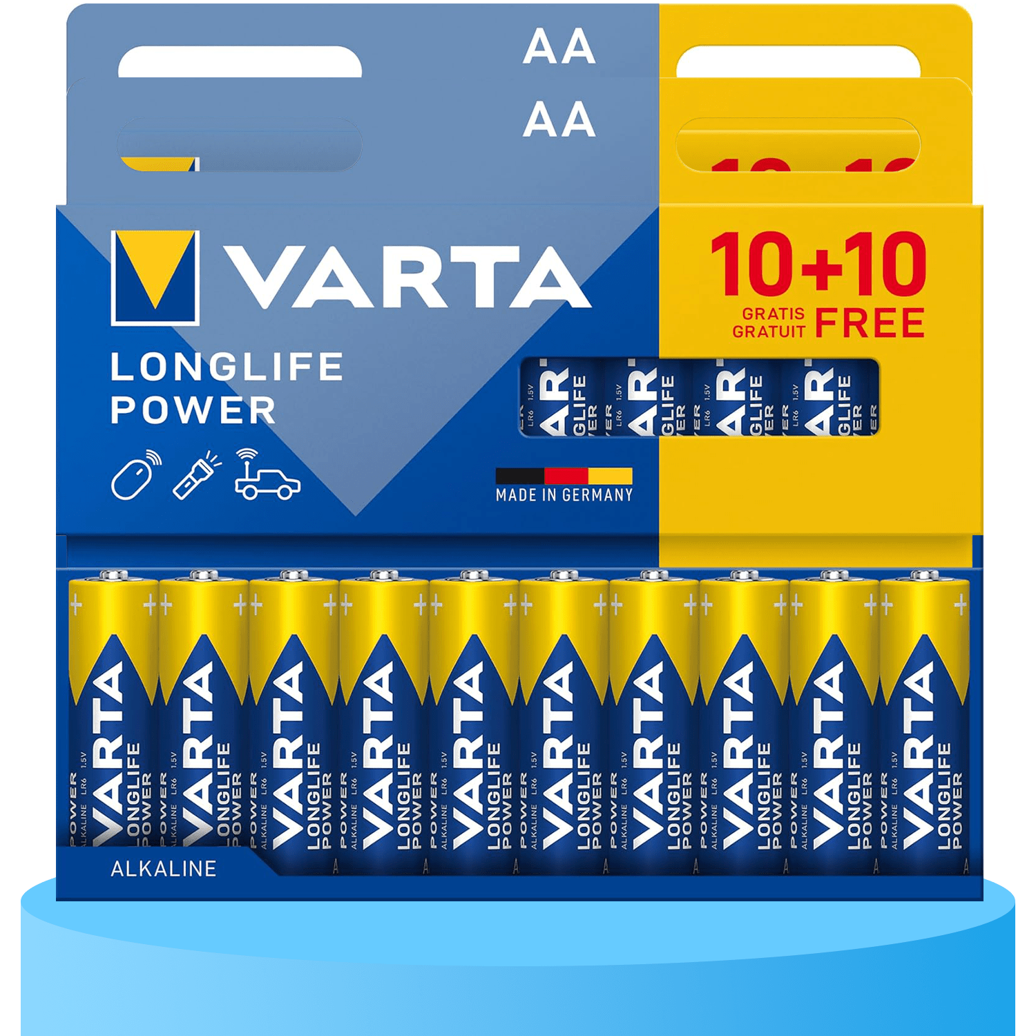 Pilas AA Alcalinas de Alto Rendimiento, VARTA Longlife Power, Ultra Larga Duración, Energía Continua, Ideal para Controles Remotos, Juguetes Electrónicos, Linternas, Lámparas, Relojes, Cámaras y Otros Dispositivos de Uso Diario - VARTA