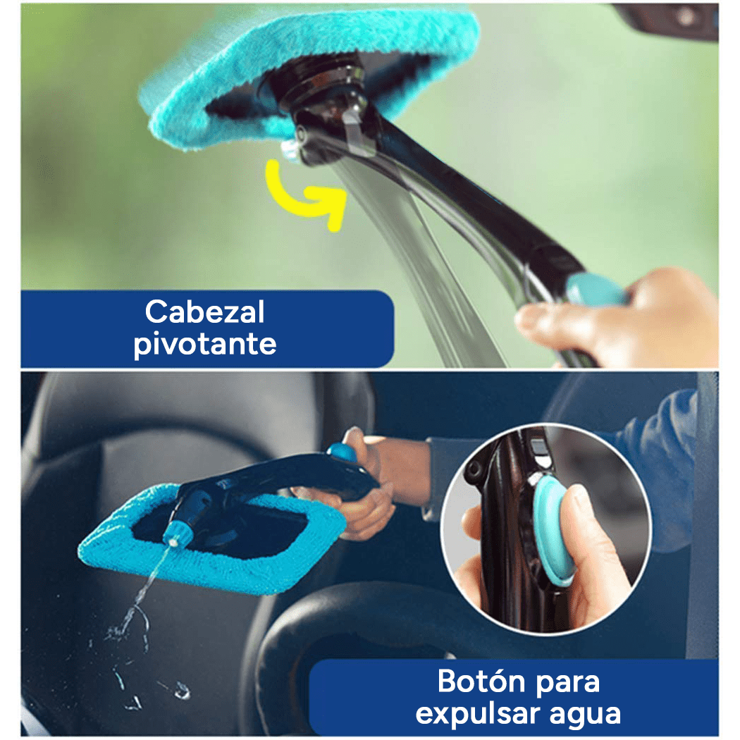 Limpiaparabrisas de Coche Extensible, Recargable con Agua, Cabezal Pivotante, Incluye 2 Microfibras Reutilizables, Mango de ABS, Llega a todos los Rincones sin Esfuerzo, Diseño Ergonómico para Limpiar el Parabrisas de forma Rápida y Fácil