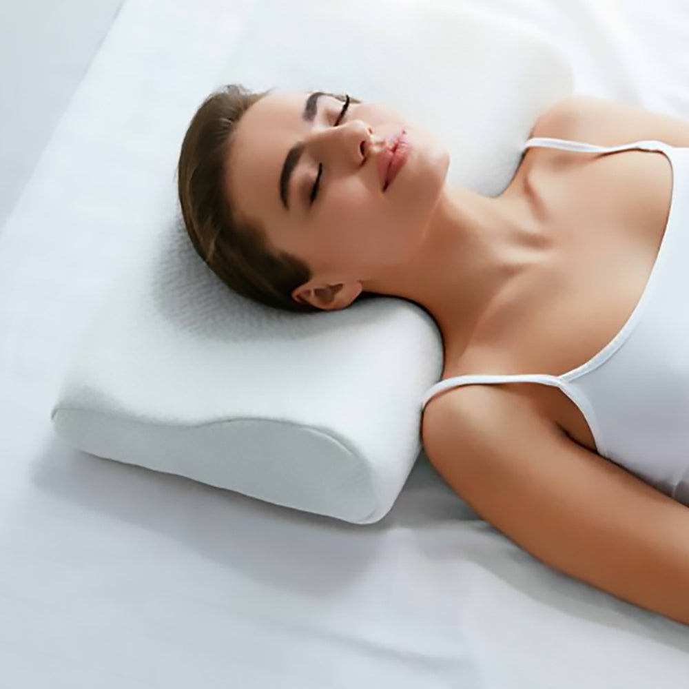Almohada Viscoelástica Suave, Forma Adaptada al Cuello y Nuca, Forma Comoda que Ayuda a Relajar los Músculos del Cuerpo, Material Sensible a la Temperatura Coportal, Ayuda a Mantener una Postura de Sueño Correcta