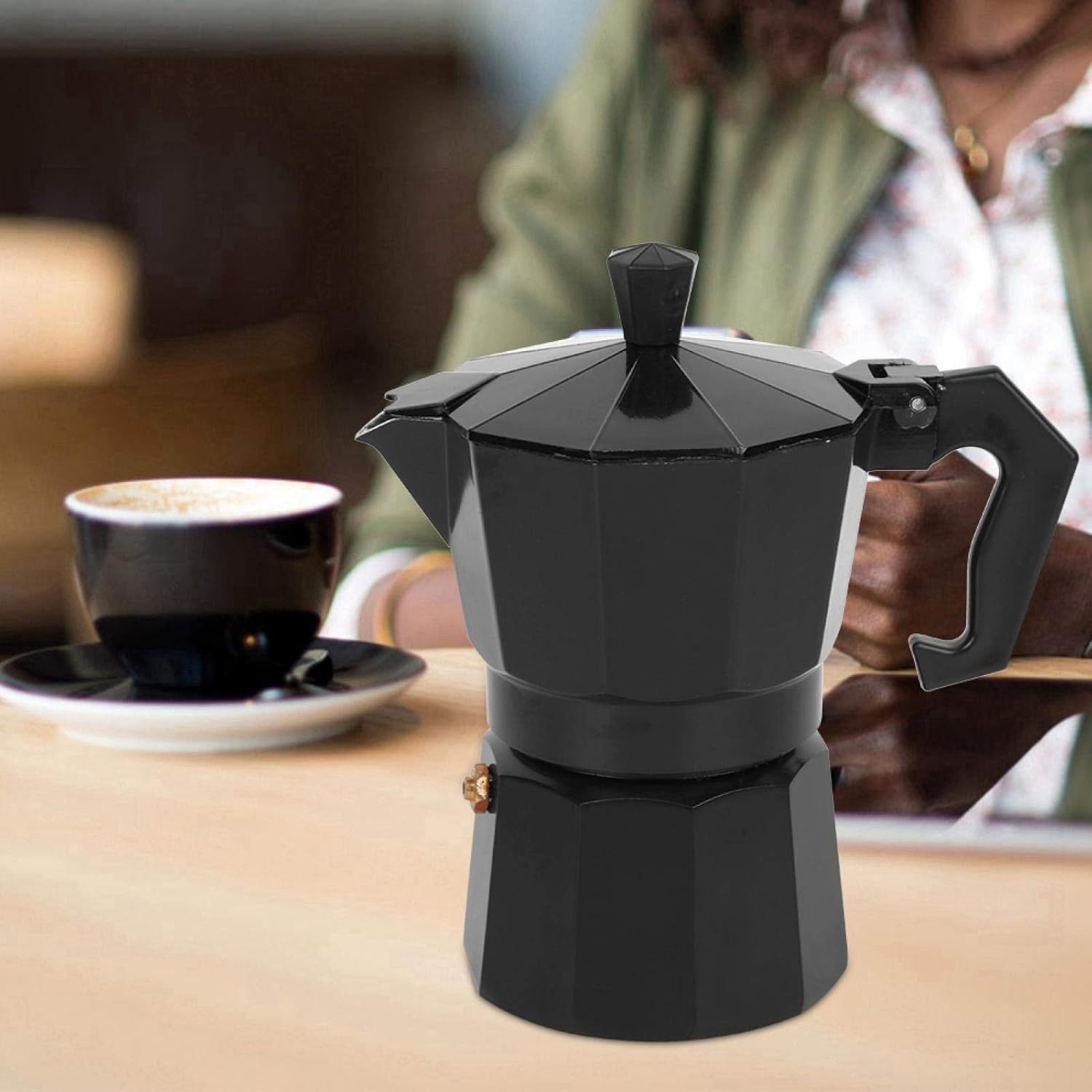Cafetera Italiana de Aluminio Resistente con Asa de Bakelita Ergonómica y Aislante de Calor, Compatible con Gas, Vitrocerámica e Inducción, Octogonal