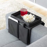 Organizador Reposabrazos Sofá, Almacenamiento Sofá, Dispone Portavasos y Bolsas de Almacenamiento Laterales, Ideal para el Mando a Distancia, Accesorios para Sala de Estar, Snacks, Gafas, Revistas y Smartphone