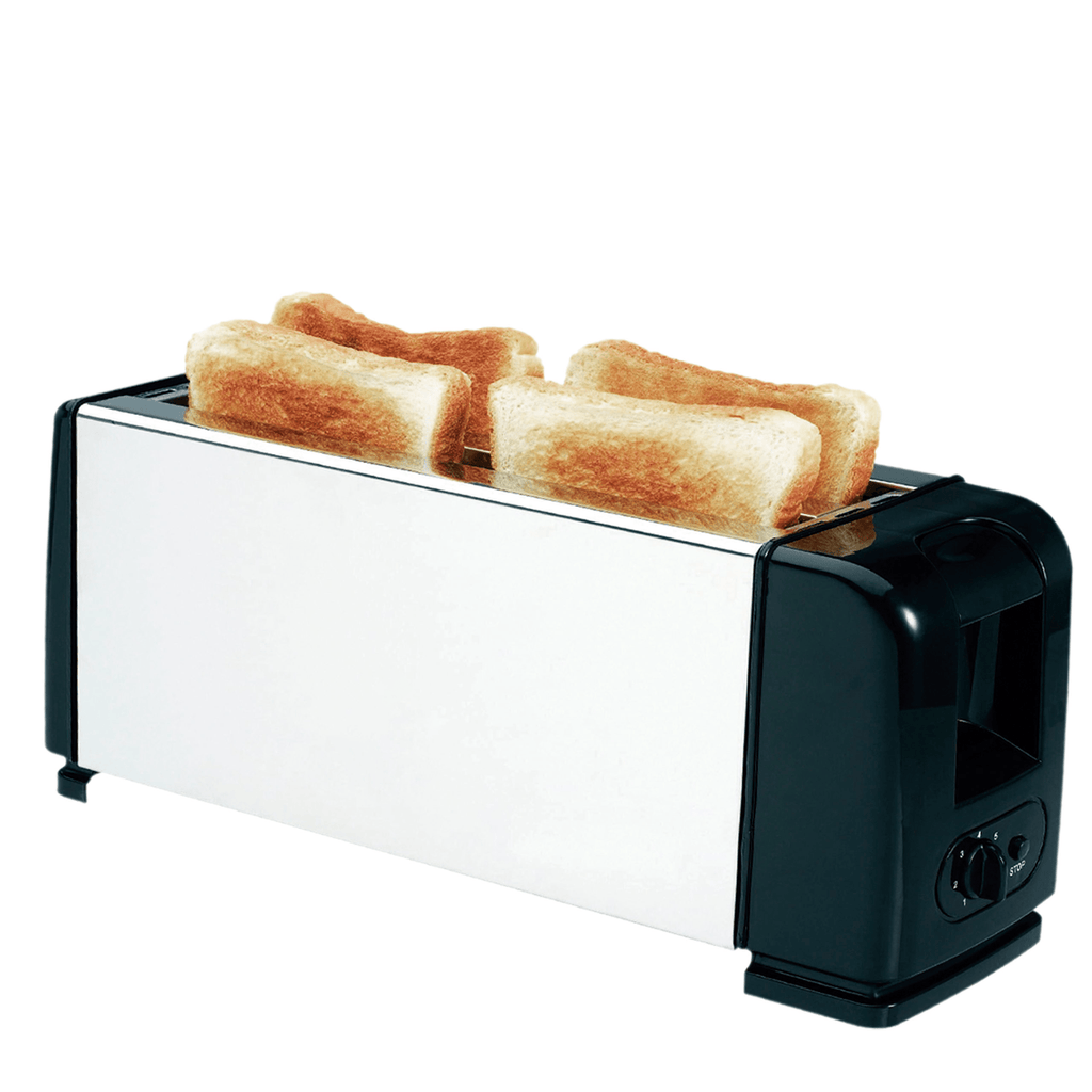 Tostadora de Pan de Molde de 4 Rebanadas, 7 Niveles de Tostado, Botón de Parado, Capacidad para 4 Rebanadas, Cuerpo de Acero Inoxidable, 1200W, 37,7 x 12,7 x 17,5 cm